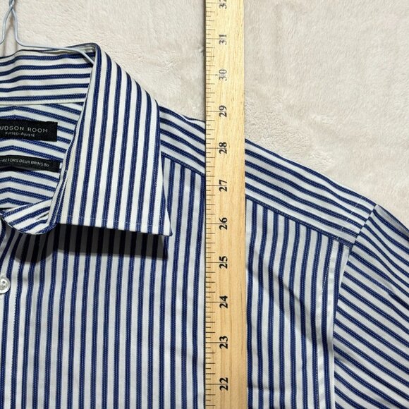 Hudson Room Slim Fitted 80's Two Ply Dress Shirt Striped Blue Mens 15.5 / 35 - Picture 10 of 13
